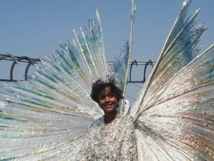 July 21, 1977: Miss Universe Janelle Commissiong wears her national costume inspired by the hummingbird. There are more than a dozen species of the bird in her country, Trinidad and Tobago.