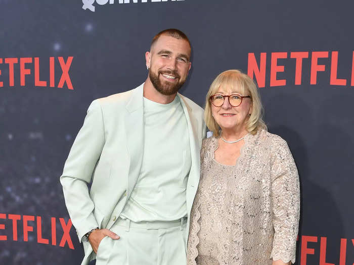 Kelce and his mom Donna coordinated in monochrome looks for the Netflix premiere of "Quarterback" in July.