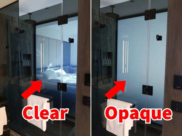 One of the coolest things about the room was its shower — with the press of a button, you can change the glass from clear to opaque.