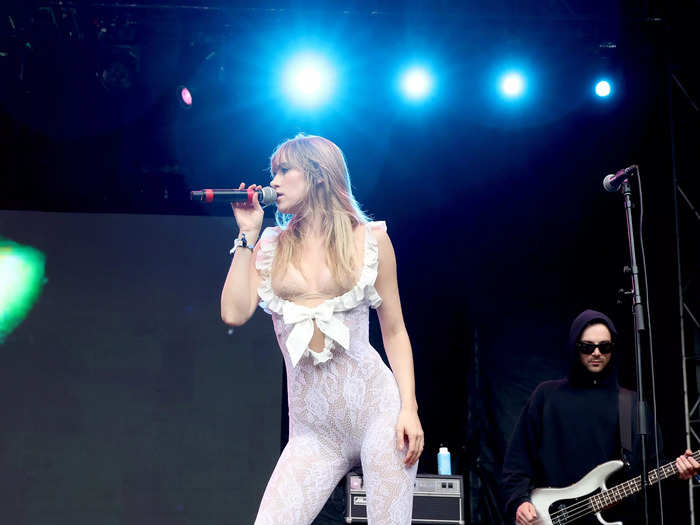 She performed at Lollapalooza in 2023 in a lace bodysuit with a nude-colored bralette underneath. 