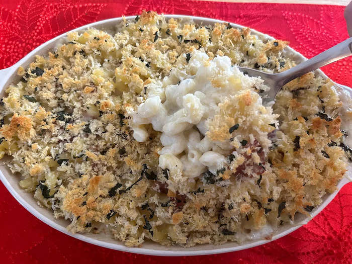 My pasta was still bubbling as I started to serve dinner, and it looked like a creamy, cheesy dream. 