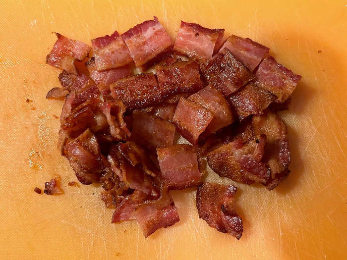 Once the bacon had cooled a bit, I gave it a rough chop. 