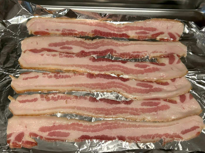 First, I preheated the oven to 400 degrees Fahrenheit and prepped the bacon. 