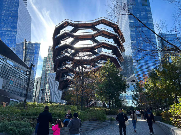 Most recently, I walked the High Line on a chilly Monday in November. I started near the Vessel, a massive art structure in Hudson Yards, and headed south. 