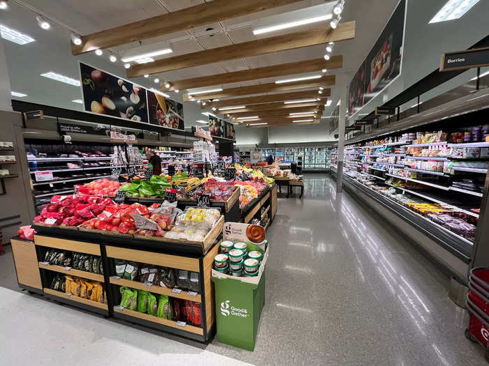 The grocery section was also much larger, with dozens of wide aisles full of produce, meat, frozen foods, and pantry staples.