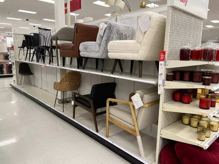 The home section consisted of several aisles of decor and furniture in addition to the basics stocked at the Target in New York.