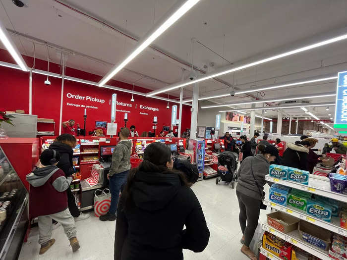 There were more self-checkout kiosks than cashiers to keep the constantly forming lines moving.