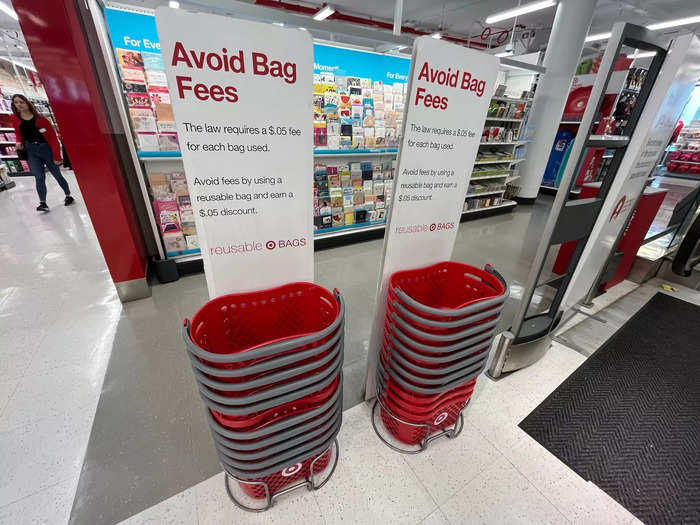 Plastic carry-out bags are banned in New York City, and stores like Target charge 5 cents for reusable bags if you don