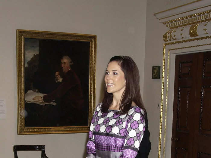 At one of her first appearances since getting married, the princess wore a retro dress with bold heart prints to an art show in 2004.