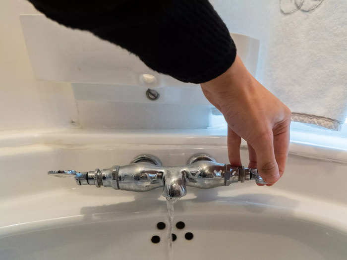 The train conserves water with reduced-flow faucets.