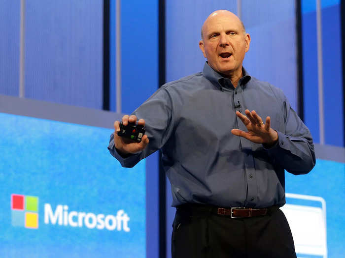 8. In his last speech before stepping down as CEO, Ballmer cried, high-fived and fist-bumped employees, and lip synched to "The Time of My Life" from "Dirty Dancing." 