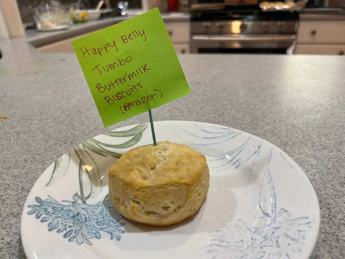 I had a similar experience with the Happy Belly biscuits, which is an Amazon brand. They were more like thick dinner rolls than light biscuits. But these were nearly half the price at $2.69.