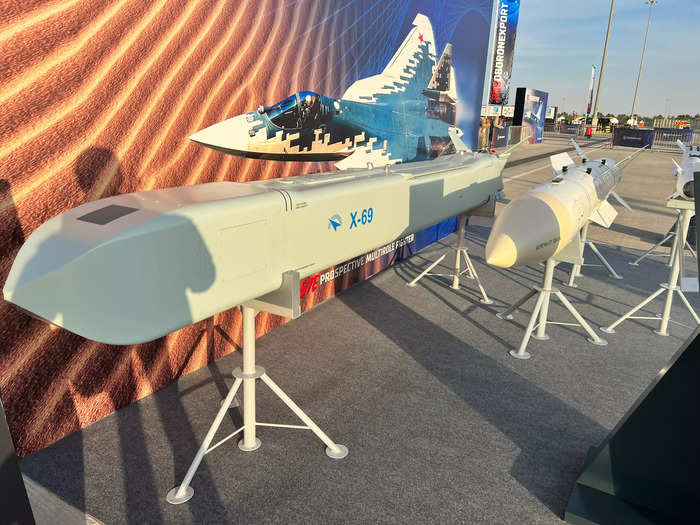 In the middle is the RVV-BD, a long-range air-to-air missile capable of traveling at Mach 5. The largest is a stealth cruise missile called the Kh-69.