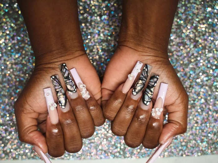 Pearl and gem embellishments can add extra shine to your nails.