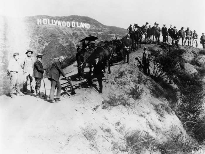 Originally reading "Hollywoodland," the first version of the sign was constructed in 1923 to promote an affluent new housing development in the Hollywood Hills.