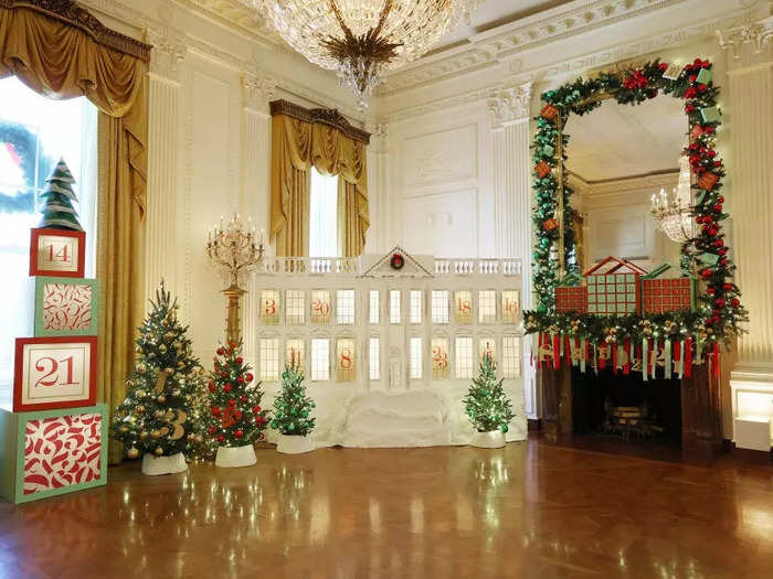 The East Room is decorated with Advent calendars counting down the days until Christmas.