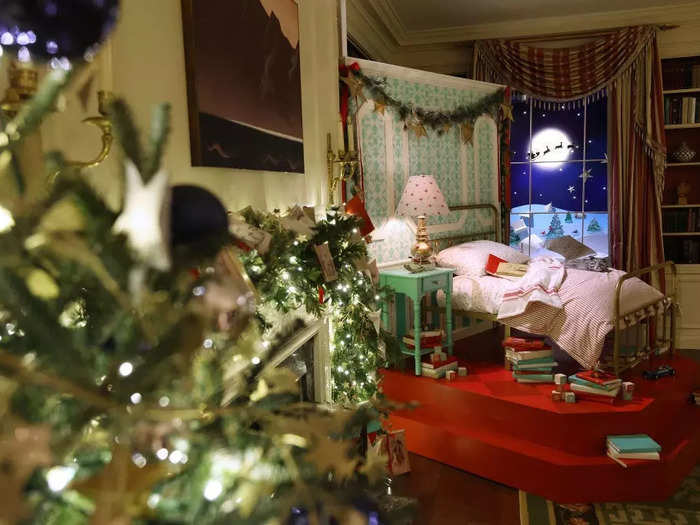 The White House Library is decorated to honor "the tradition and magic of bedtime stories," according to the White House Holiday Guide.