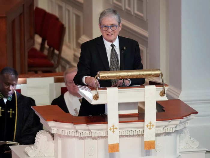 James "Chip" Carter spoke at the service for his mother. 