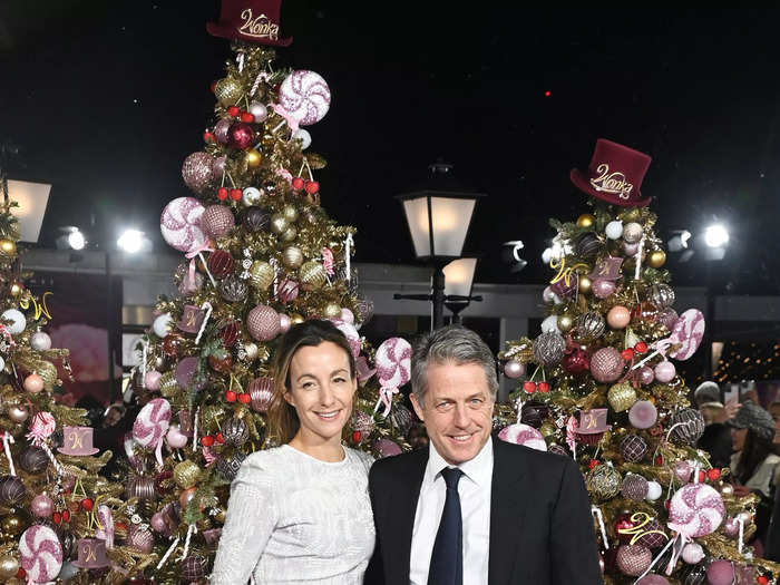 Hugh Grant plays Lofty, an Oompa-Loompa. He walked the carpet with his wife, Anna Elisabet Eberstein.