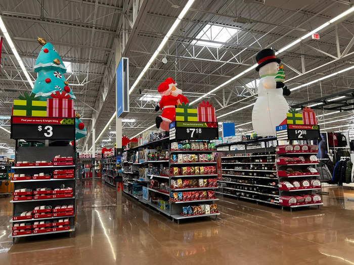 The tallest shelving was in the seasonal section and another area near the middle of the floor.