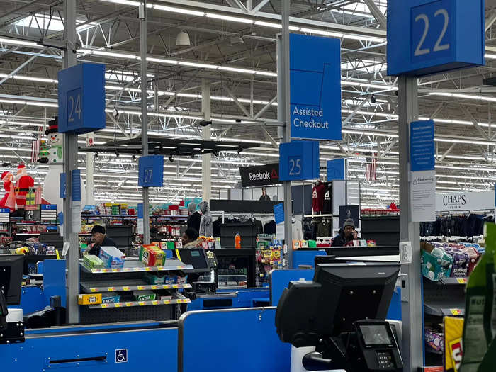 There was one assisted-checkout area flanked by two self-checkout zones.