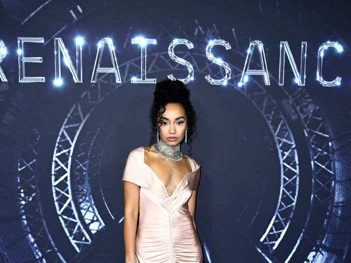 Little Mix star Leigh-Anne picked a light pink dress and a silver necklace.