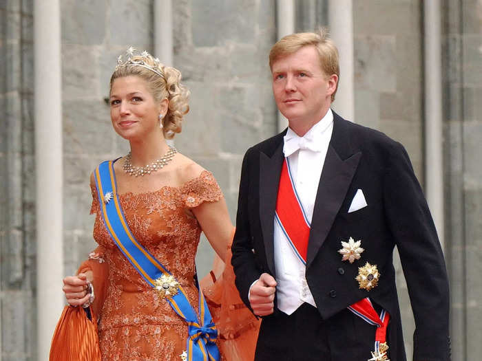 Queen Máxima dressed in a more regal manner after becoming a princess. She wore an off-the-shoulder dress in the Netherlands