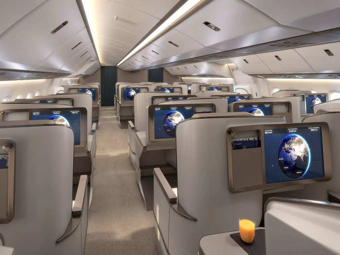 The business class cabin is known as the "Executive Area," while the premium economy cabin is the "Entourage Area."