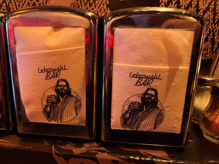 A sketch of The Dude, played by Jeff Bridges, adorned the napkins.