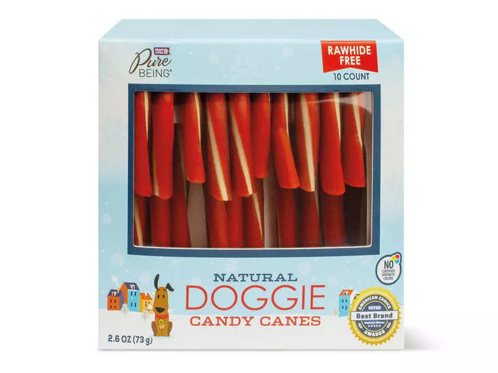 You can gift your pup Pure Being candy-cane dog treats.