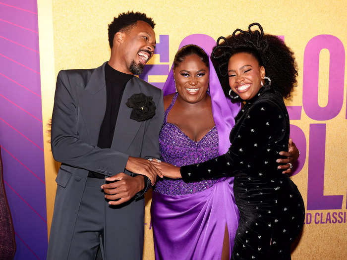 Stars Corey Hawkins and Danielle Brooks were seen sharing a hug on the carpet with their friend and acting school classmate, Teyonah Parris. 