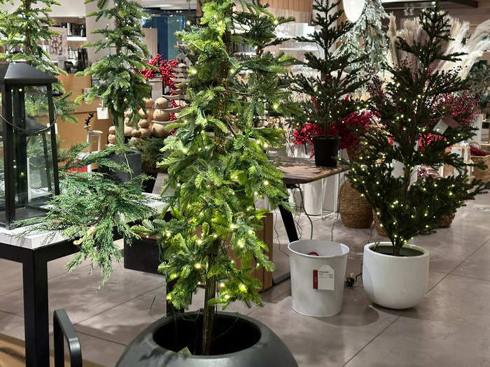 There were lots of artificial Christmas trees for sale at Crate & Barrel.