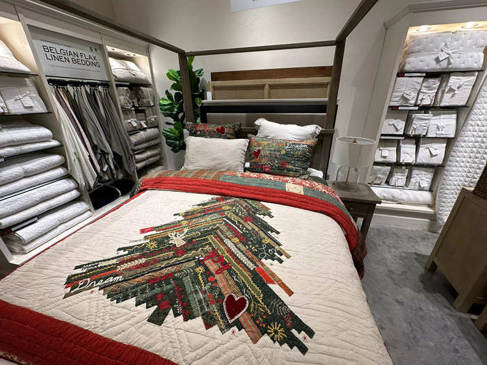 Pottery Barn had over-the-top holiday decor like Christmas bedding sets.