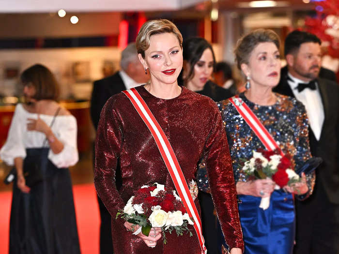 For the Monaco National Day gala in 2023, Charlene went for a dazzling ruby-red ensemble. 