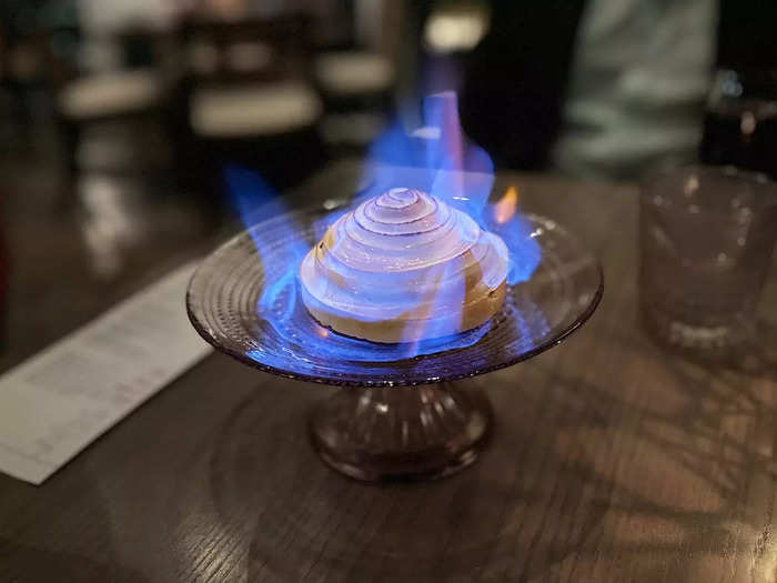 Our dessert was flambéed in front of us.