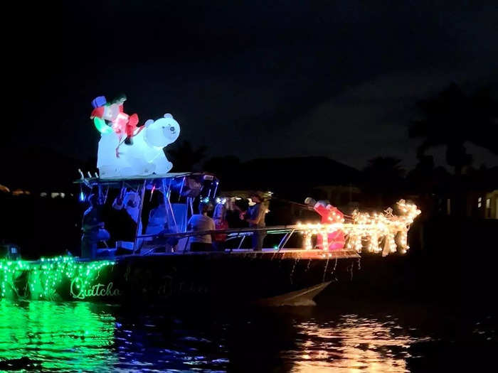 Instead of bundling up to walk in parades, we watch them from boats.