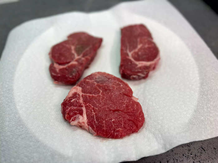 I left all the steaks out to dry before preparing them.