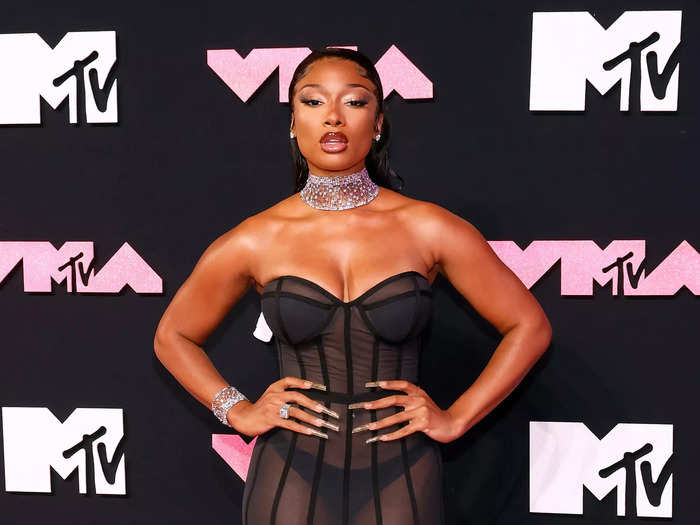 Megan Thee Stallion wore a sheer, corset dress for the MTV Video Music Awards in September.