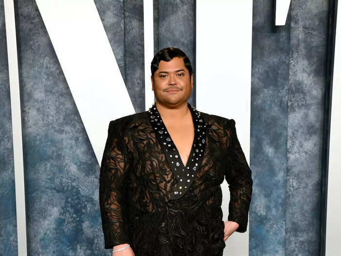 Harvey Guillén also wore a sheer outfit to the Vanity Fair Oscar Party.