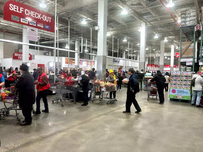 Costco has self-checkout machines and cashiers. According to David and Susan, the cashiers are quicker. 