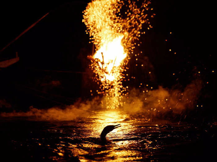 Once on the river, Usho light fires over the water to attract fish and help their cormorants see. 