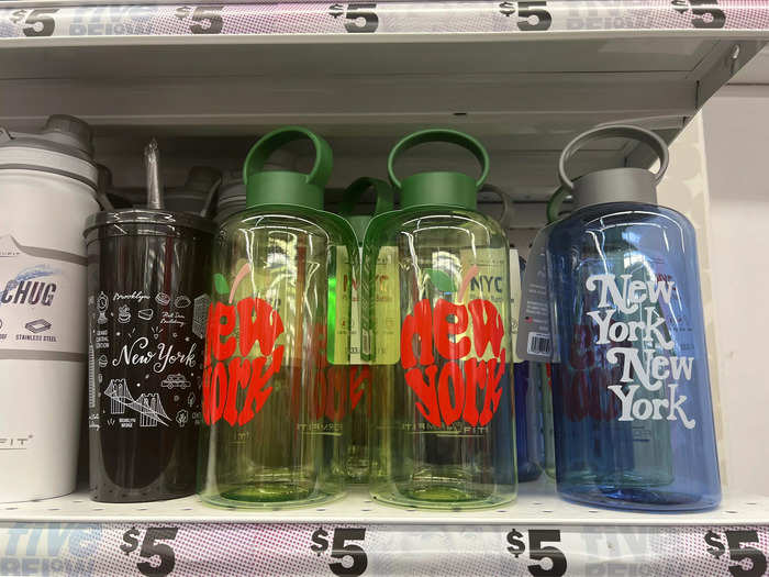 Nearby, I also spotted a display filled with New York-themed items, like these water bottles.