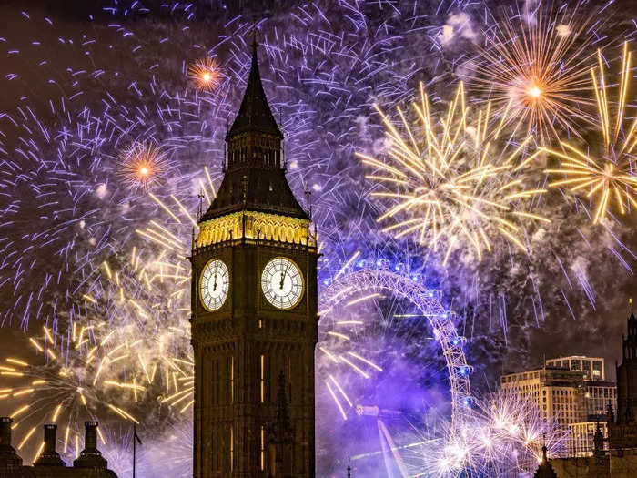 Fireworks lit up the skyline in London, UK, just after midnight on January 1.