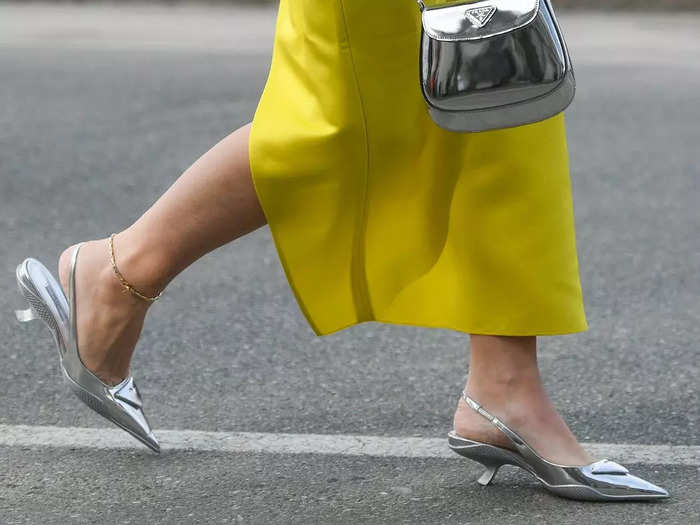 Metallic shoes are on the rise.