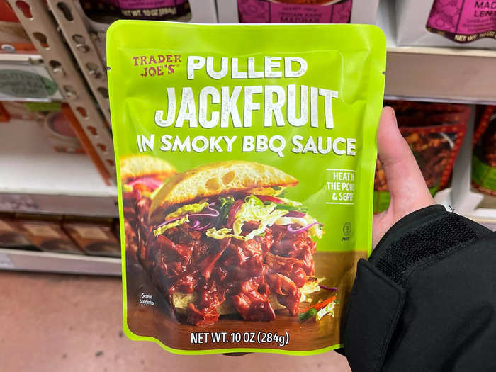 My best friend will enjoy Trader Joe’s pulled jackfruit in smoky BBQ sauce.