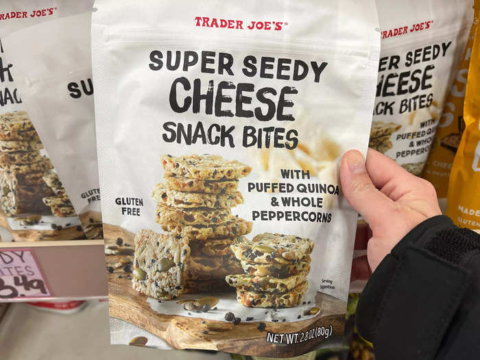 Trader Joe’s super-seedy cheese snack bites would be great at a holiday party.