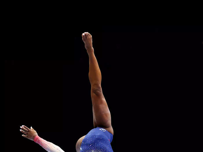 Simone Biles competes on the balance beam during the 2023 Artistic Gymnastics World Championships on October 4 in Antwerp, Belgium.