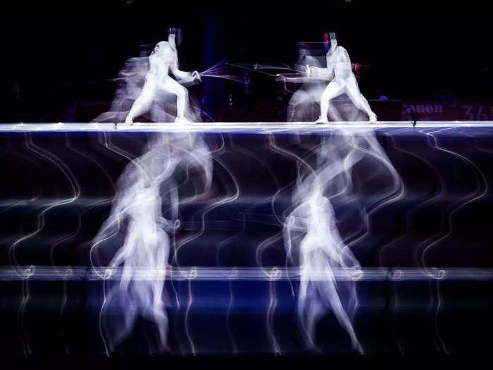 Lee Hyein of South Korea competes in fencing against Kong Man Wai Vivian of Hong Kong in the Asian Games on September 27 in Hangzhou, China.