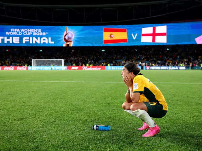 Sam Kerr of Australia mourns her team