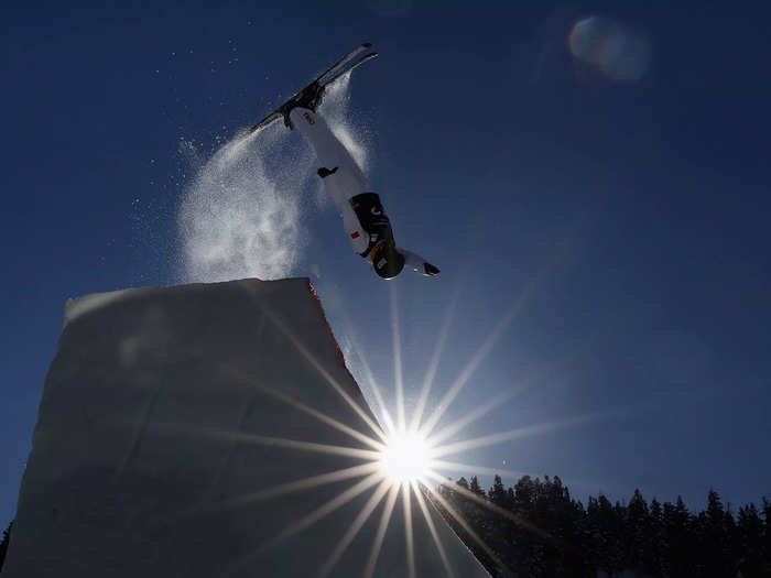 Li Xinpeng of Team China takes part in aerial training at Deer Valley Resort, Utah, on February 2.